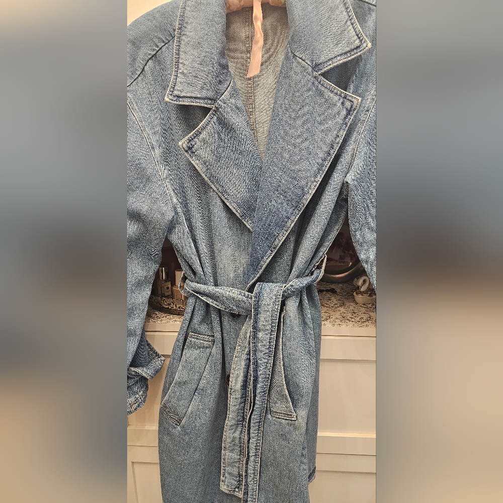 Marella Denim Women's Trench Car Length Coat Size Small EUC
